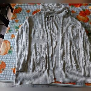 Fall sweater Cable Knit hooded shawl womens XL